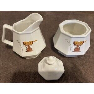 Designer Group White Dover Ironstone Lot - Platter, Creamer & Sugar and 2 Mugs.
